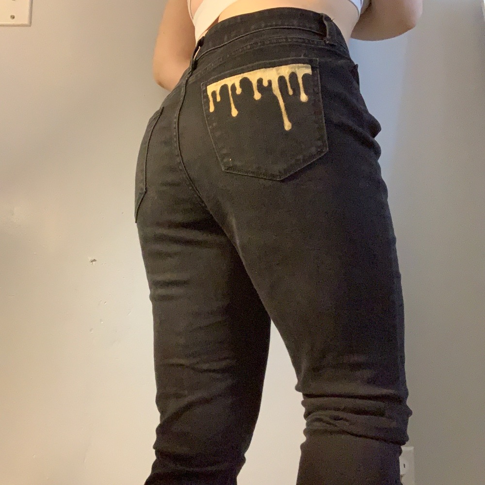 custom drip black jeans